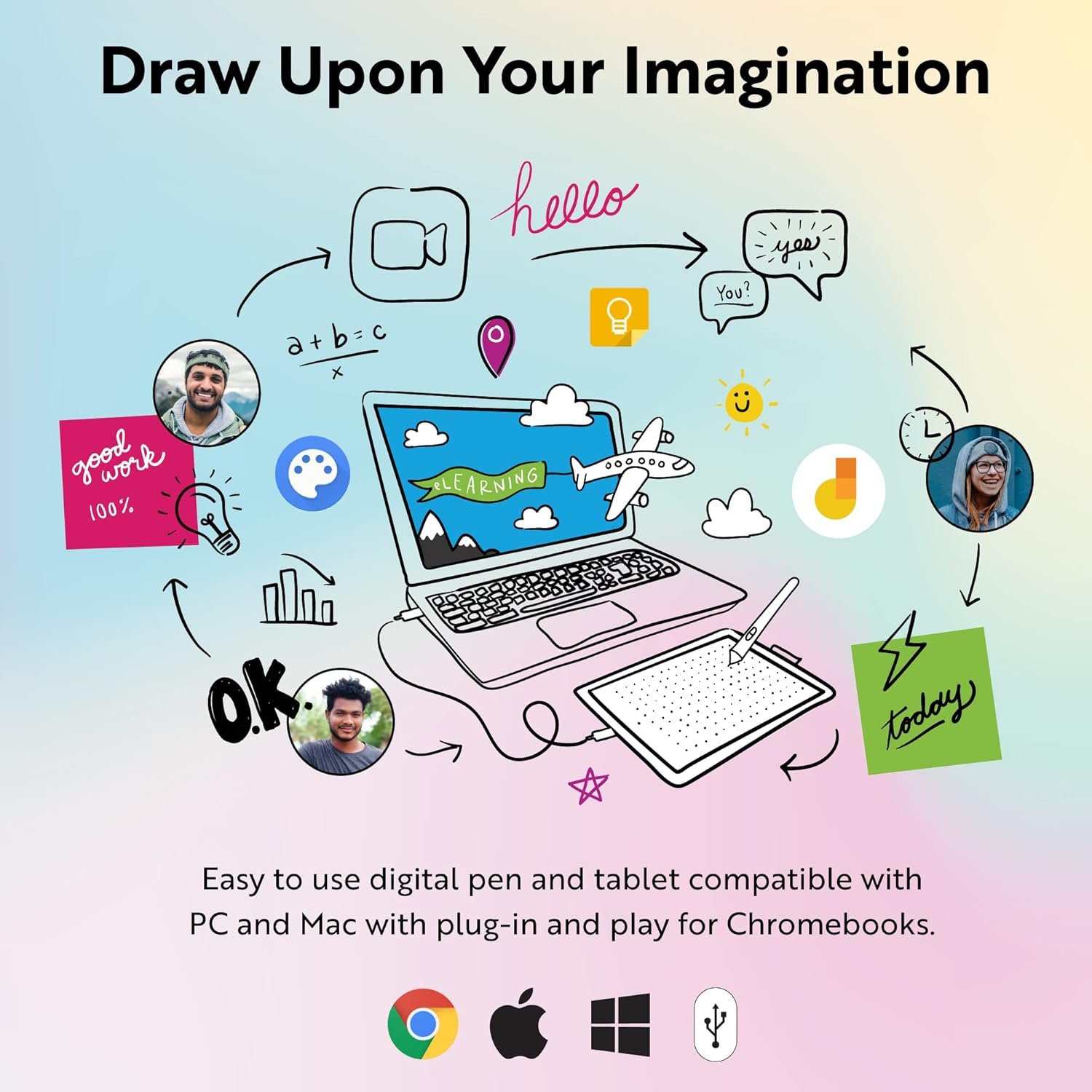 Drawing Tablet  Digital Graphic Tablet  Battery-Free Stylus Pen Tablet